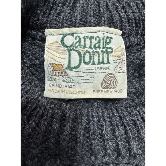 Vintage Carraig Donn Gray 100% Wool Irish Fisherman Sweater S - Picture 4 of 8